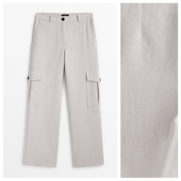 NWT. Massimo Dutti Linen Blend Straight Fit Cargo Pants. Size 10. - Picture 4 of 12